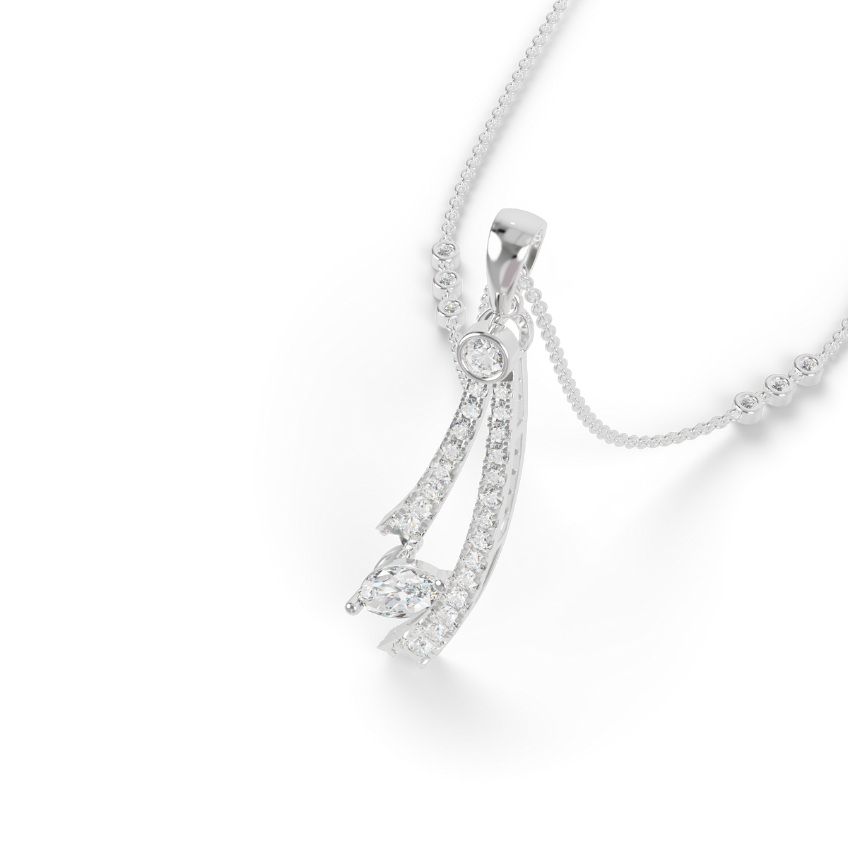 Guru Jewel's Radiant Sweeping Marquise Crystal Silver Pendant for Her