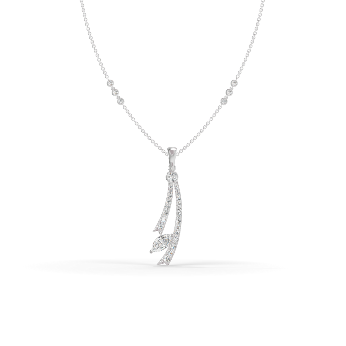Guru Jewel's Radiant Sweeping Marquise Crystal Silver Pendant for Her
