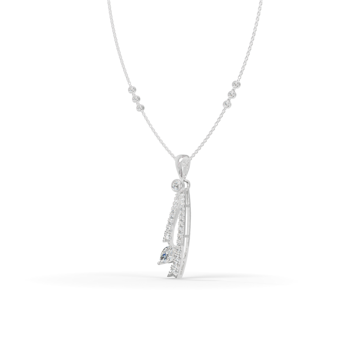 Guru Jewel's Radiant Sweeping Marquise Crystal Silver Pendant for Her