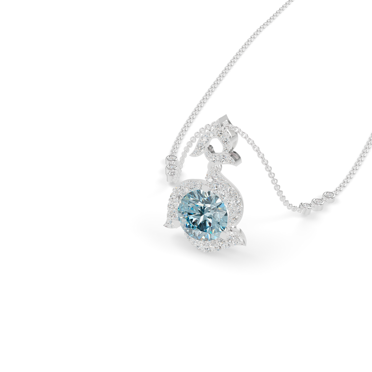 Guru Jewel's Luminous Blue Diamond-Simulant Swirl Statement Pendant for Her