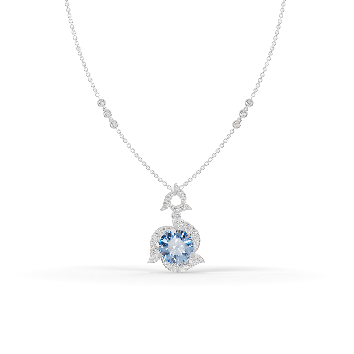 Guru Jewel's Luminous Blue Diamond-Simulant Swirl Statement Pendant for Her