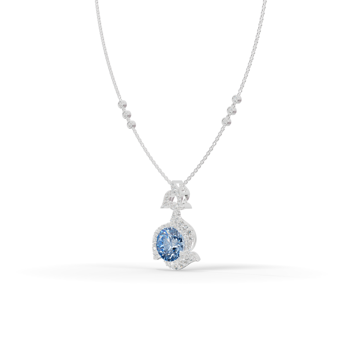 Guru Jewel's Luminous Blue Diamond-Simulant Swirl Statement Pendant for Her