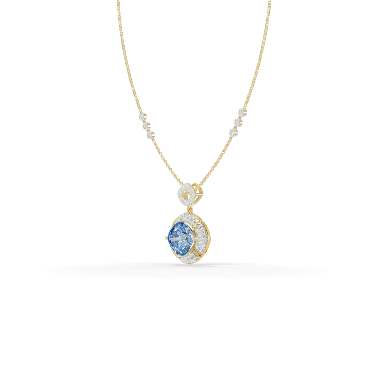 Guru Jewel's Luminous Square-Frame Pave with Blue Centerpiece Pendant  for Her