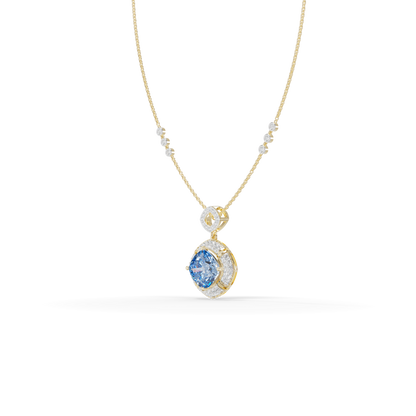 Guru Jewel's Luminous Square-Frame Pave with Blue Centerpiece Pendant  for Her