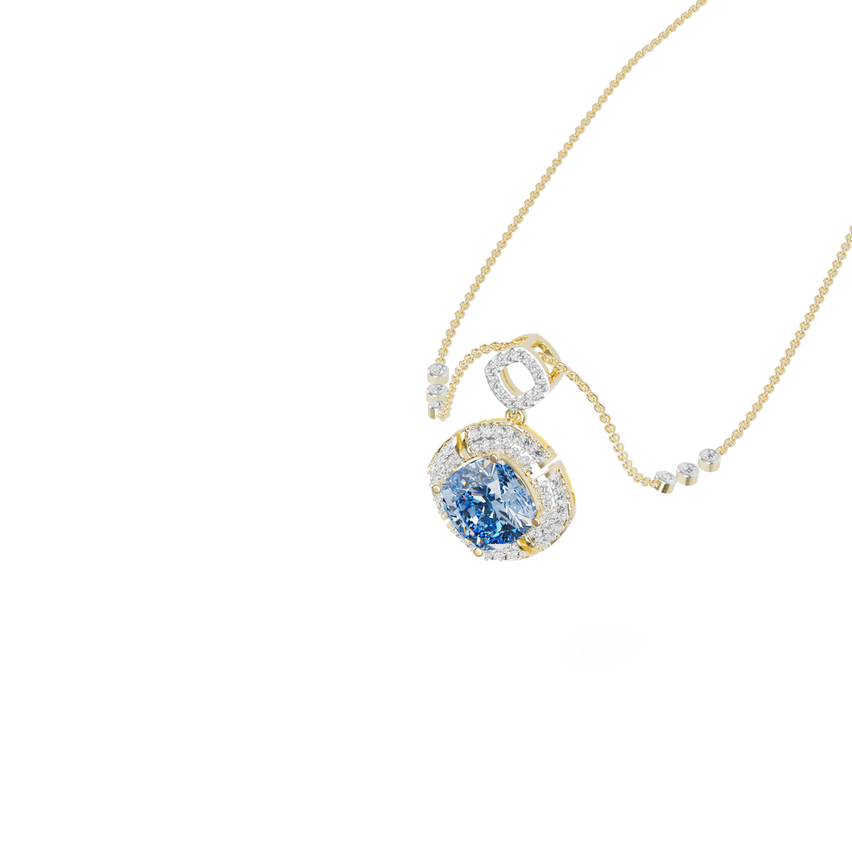 Guru Jewel's Luminous Square-Frame Pave with Blue Centerpiece Pendant  for Her