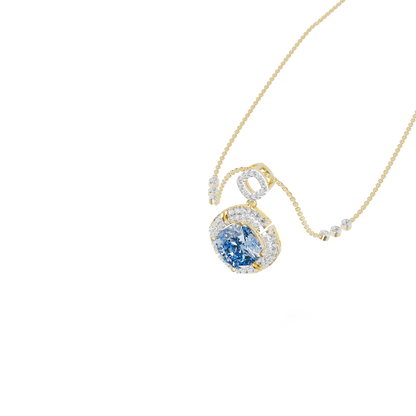 Guru Jewel's Luminous Square-Frame Pave with Blue Centerpiece Pendant  for Her