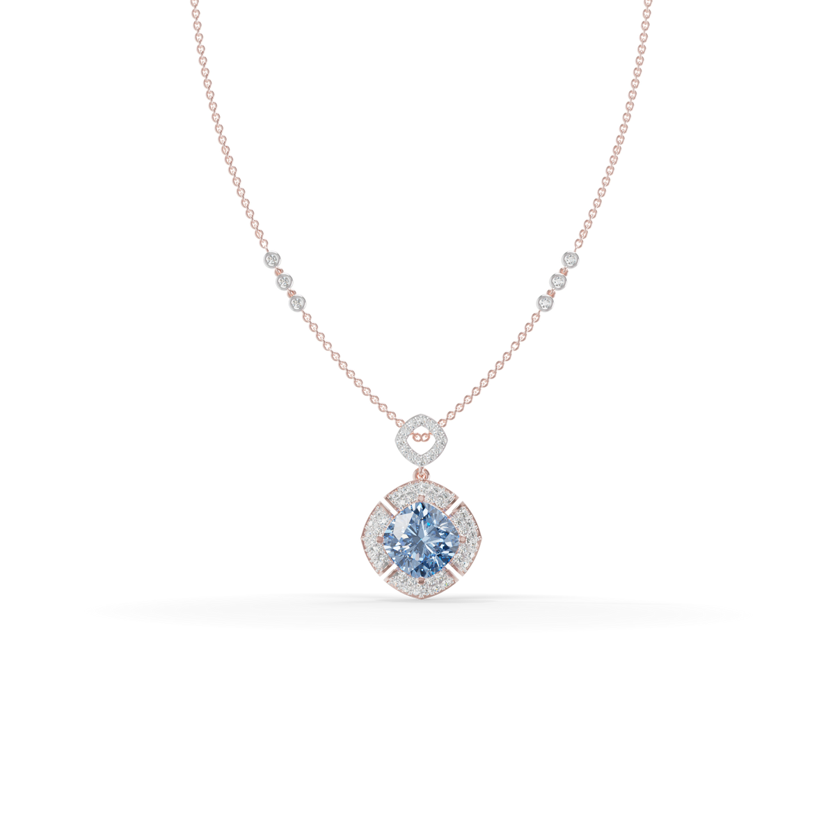 Guru Jewel's Luminous Square-Frame Pave with Blue Centerpiece Pendant  for Her