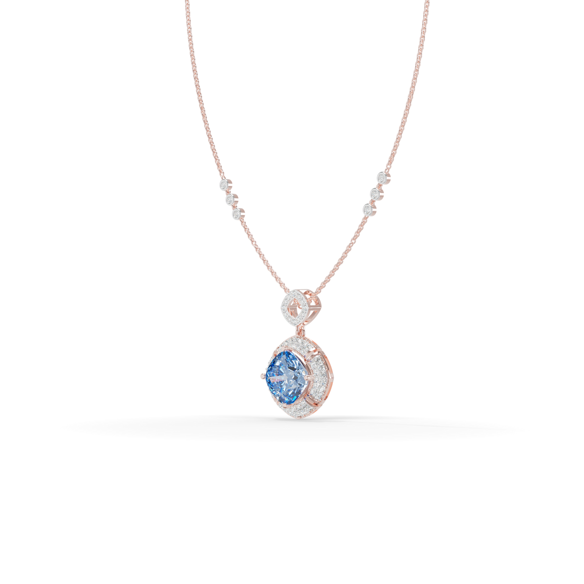 Guru Jewel's Luminous Square-Frame Pave with Blue Centerpiece Pendant  for Her