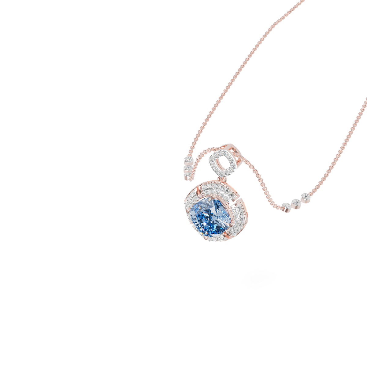 Guru Jewel's Luminous Square-Frame Pave with Blue Centerpiece Pendant  for Her