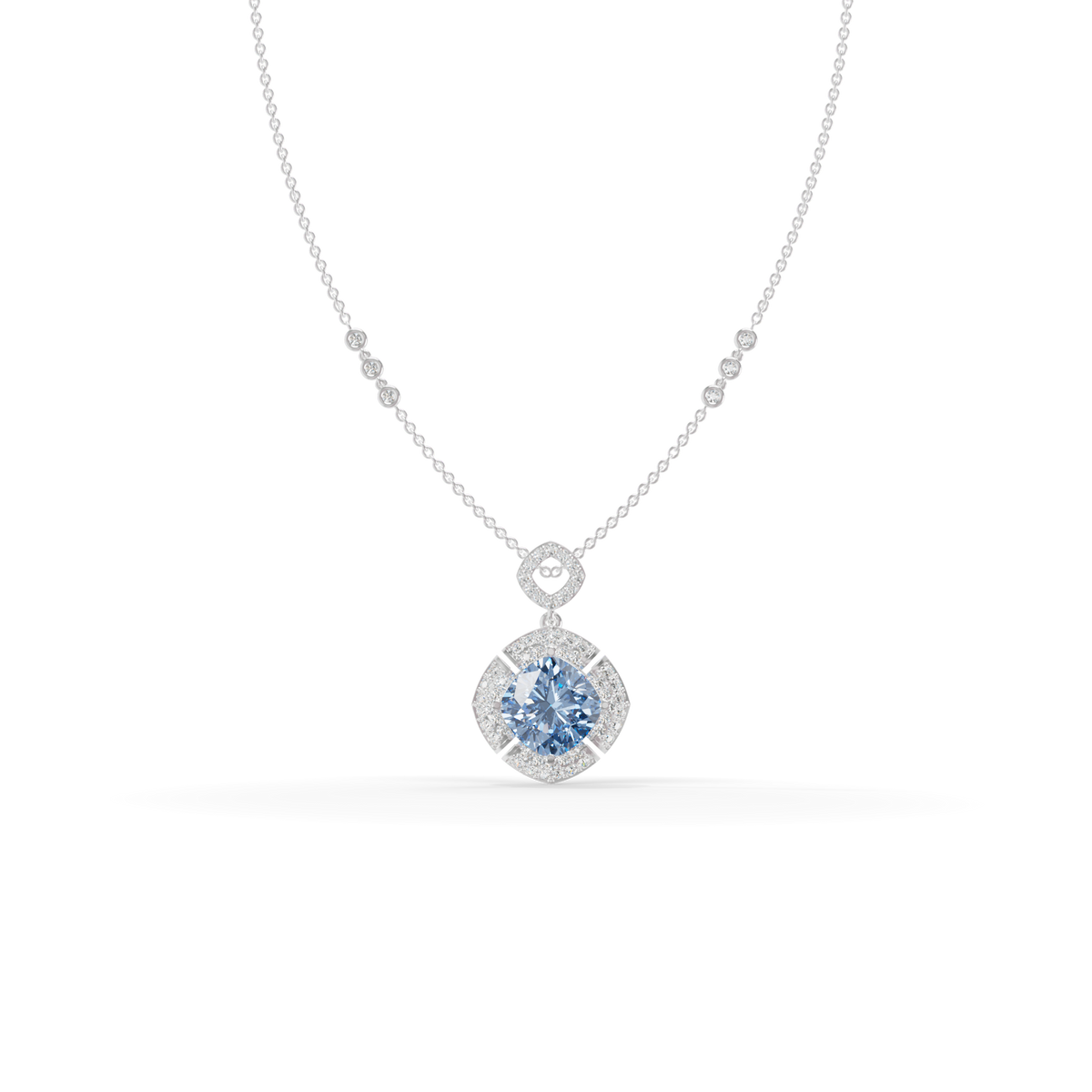 Guru Jewel's Luminous Square-Frame Pave with Blue Centerpiece Pendant  for Her
