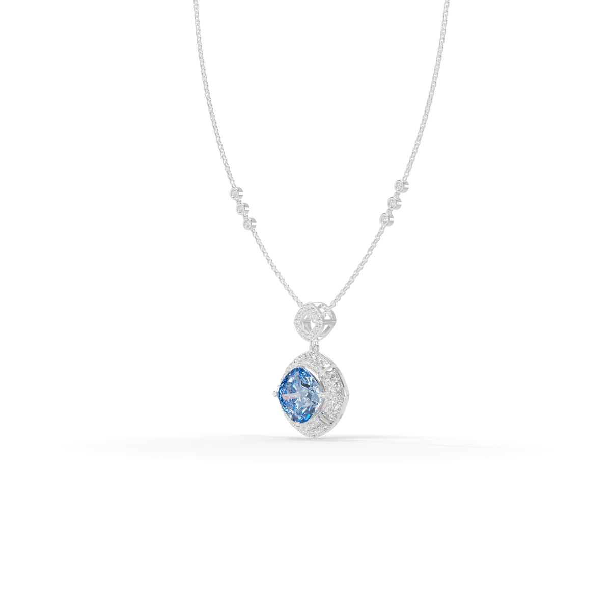 Guru Jewel's Luminous Square-Frame Pave with Blue Centerpiece Pendant  for Her