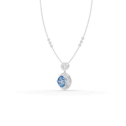 Guru Jewel's Luminous Square-Frame Pave with Blue Centerpiece Pendant  for Her