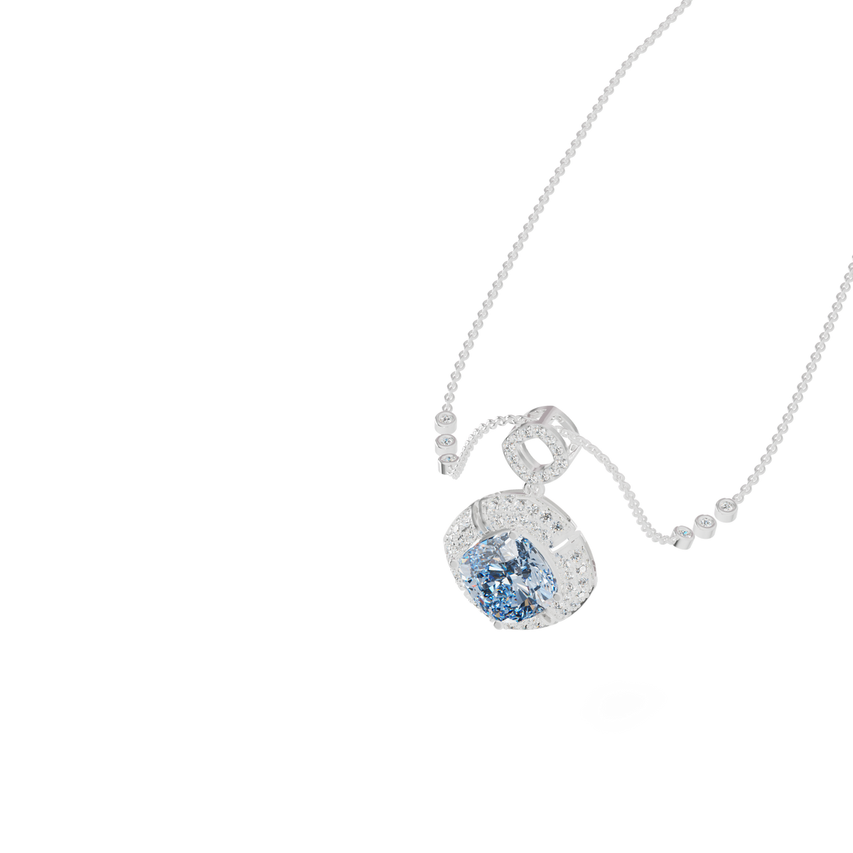 Guru Jewel's Luminous Square-Frame Pave with Blue Centerpiece Pendant  for Her