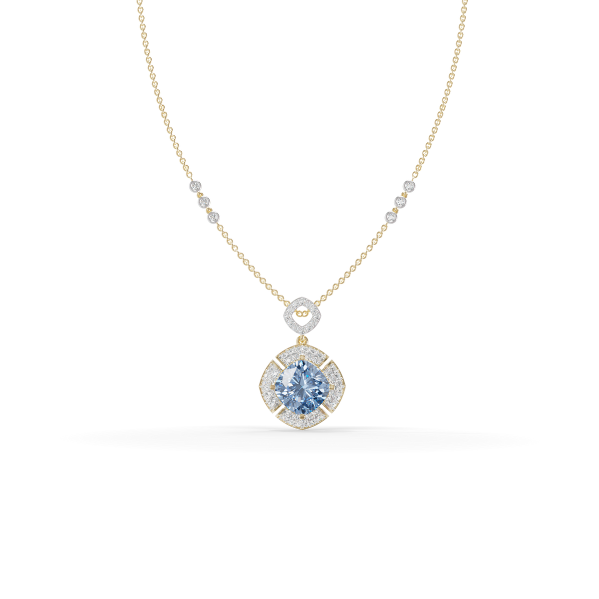 Guru Jewel's Luminous Square-Frame Pave with Blue Centerpiece Pendant  for Her