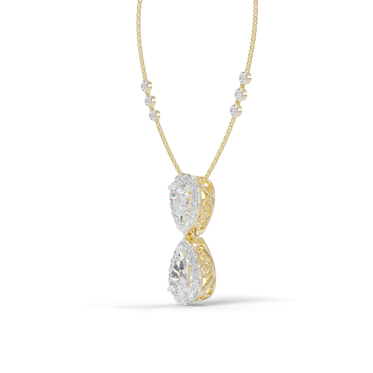 Guru Jewel's Luminous Linked Pear-Cluster Diamond-Simulant Pendant for Her
