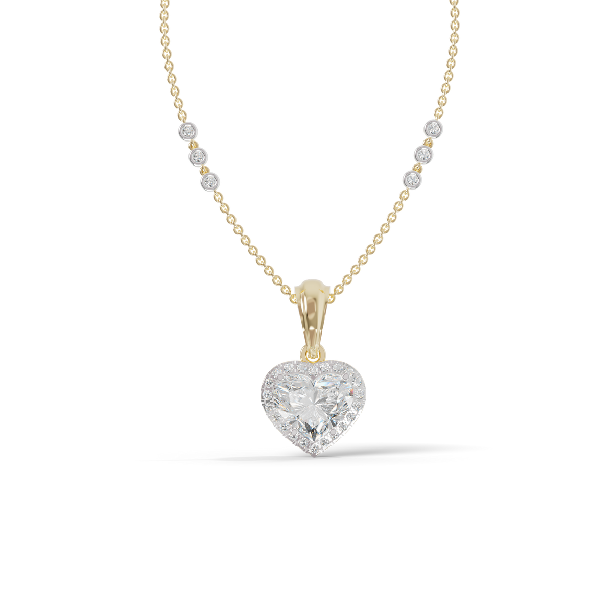 Guru Jewel's Radiant Heart-Cut Pave Halo Silver Pendant for Her