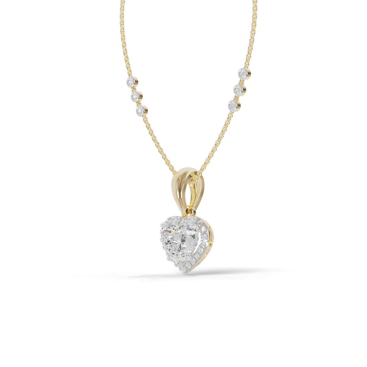 Guru Jewel's Radiant Heart-Cut Pave Halo Silver Pendant for Her