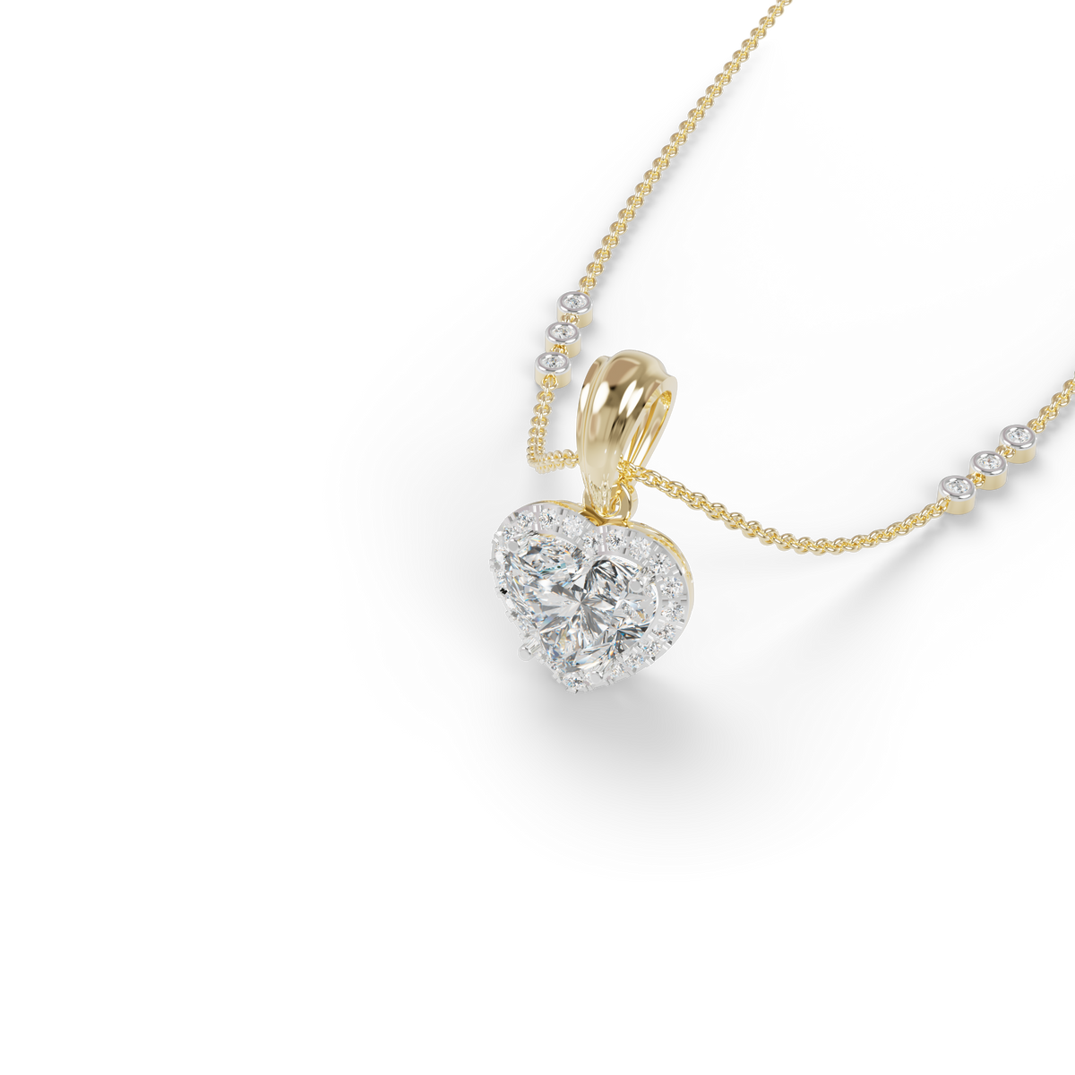 Guru Jewel's Radiant Heart-Cut Pave Halo Silver Pendant for Her