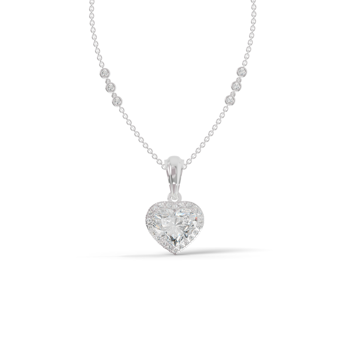 Guru Jewel's Radiant Heart-Cut Pave Halo Silver Pendant for Her