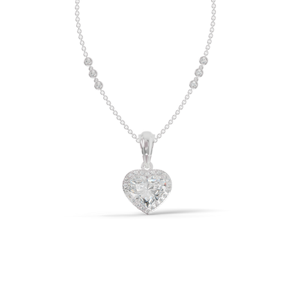Guru Jewel's Radiant Heart-Cut Pave Halo Silver Pendant for Her