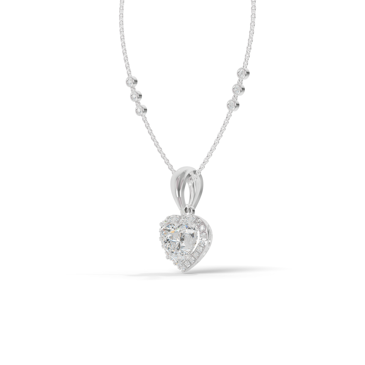 Guru Jewel's Radiant Heart-Cut Pave Halo Silver Pendant for Her