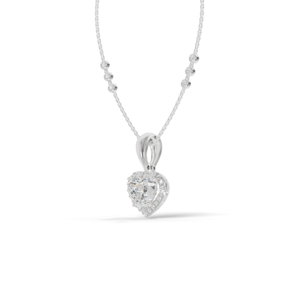 Guru Jewel's Radiant Heart-Cut Pave Halo Silver Pendant for Her