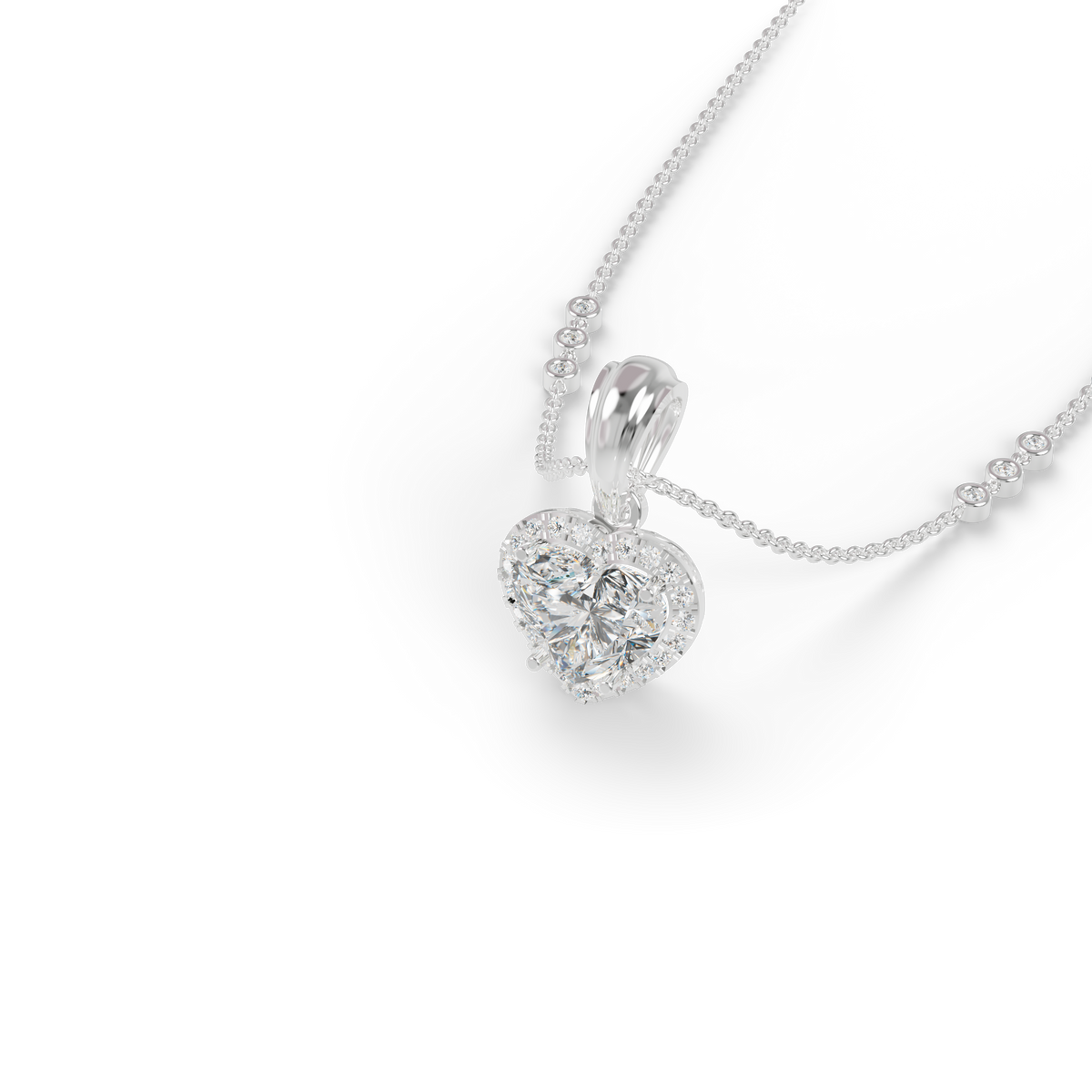 Guru Jewel's Radiant Heart-Cut Pave Halo Silver Pendant for Her