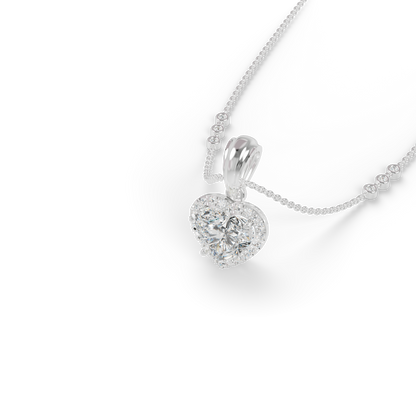 Guru Jewel's Radiant Heart-Cut Pave Halo Silver Pendant for Her