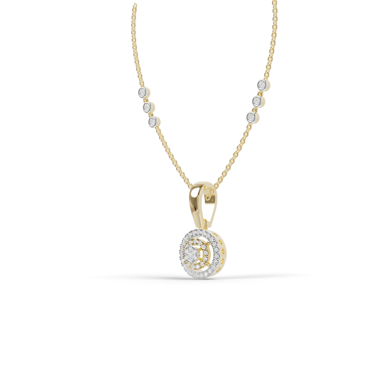 Guru Jewel's Radiant Pave Halo Circular Silver Pendant for Her