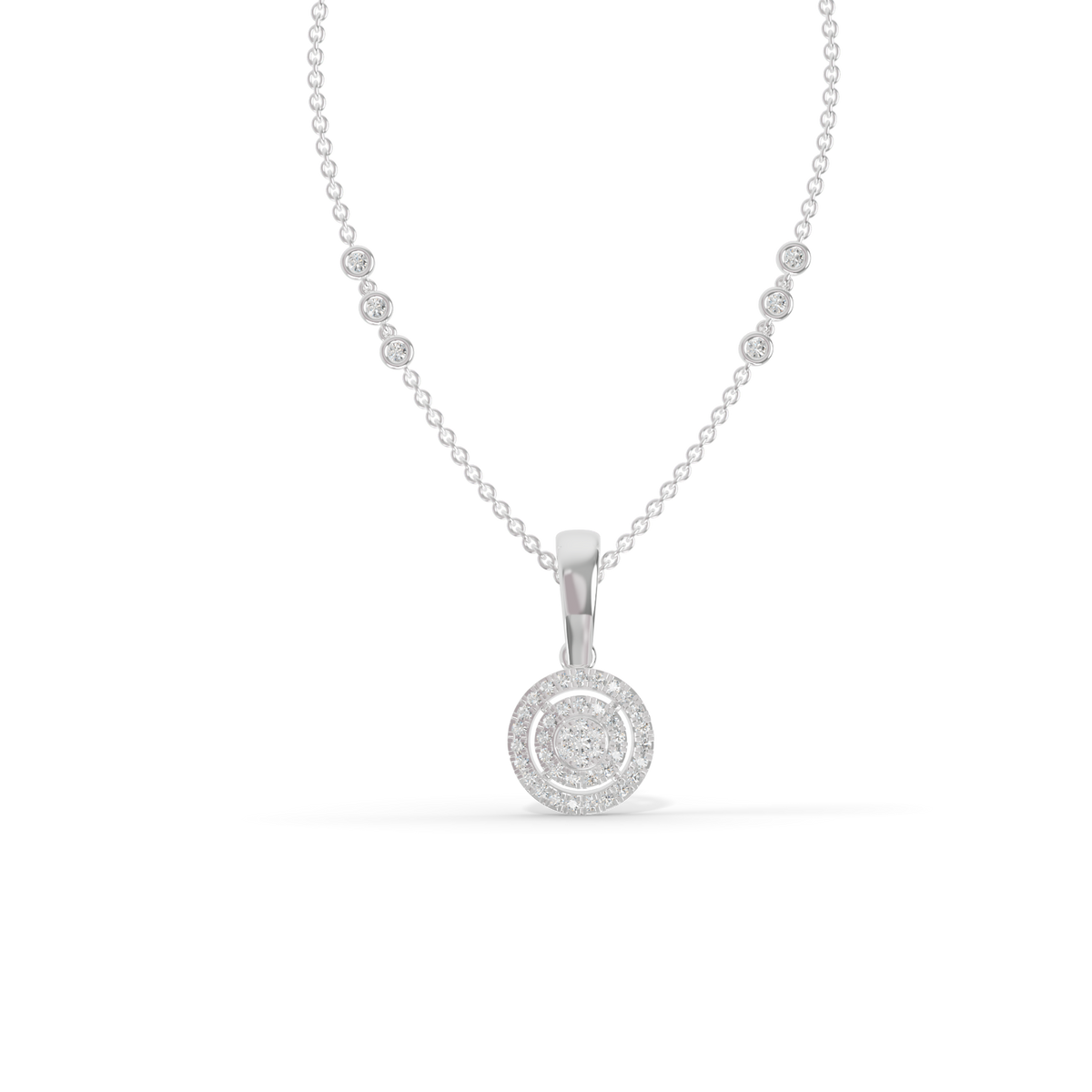 Guru Jewel's Radiant Pave Halo Circular Silver Pendant for Her
