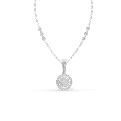 Guru Jewel's Radiant Pave Halo Circular Silver Pendant for Her