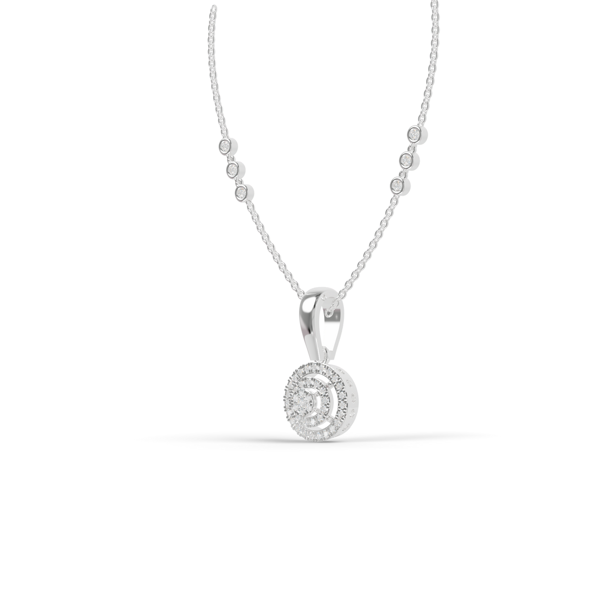 Guru Jewel's Radiant Pave Halo Circular Silver Pendant for Her