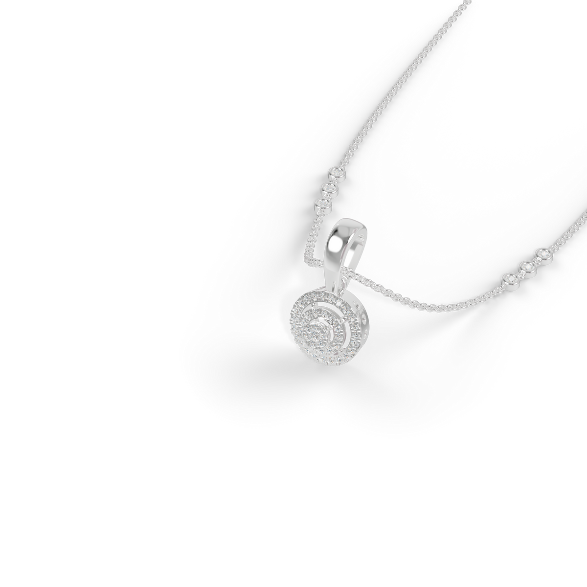 Guru Jewel's Radiant Pave Halo Circular Silver Pendant for Her