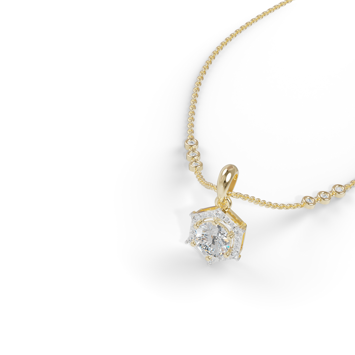 Guru Jewel's Radiant Hexagonal Bezel-Set Solitaire Silver Pendant for Her