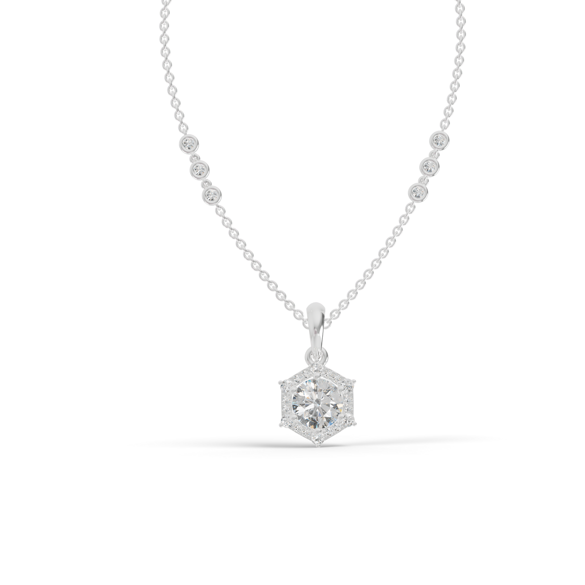 Guru Jewel's Radiant Hexagonal Bezel-Set Solitaire Silver Pendant for Her