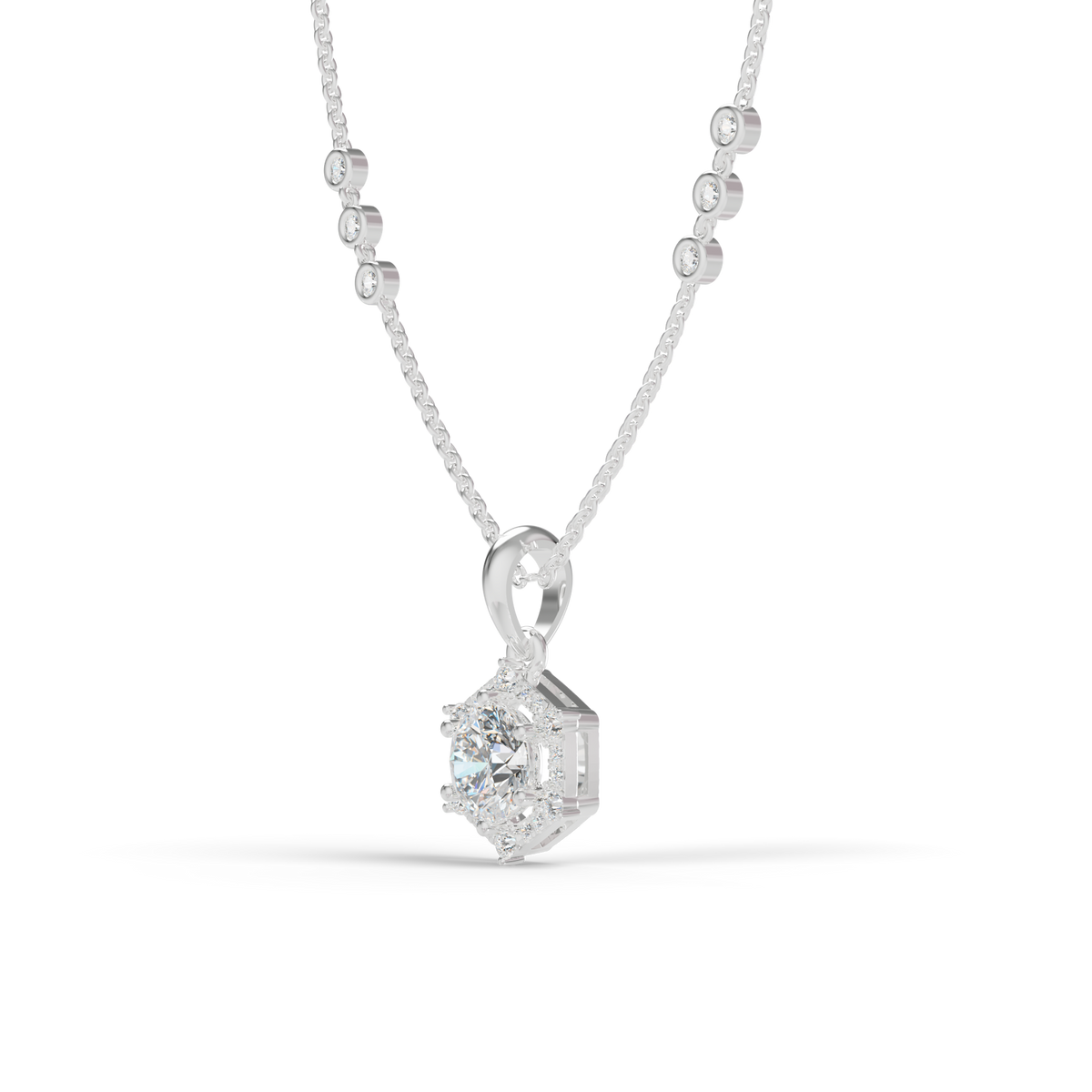 Guru Jewel's Radiant Hexagonal Bezel-Set Solitaire Silver Pendant for Her