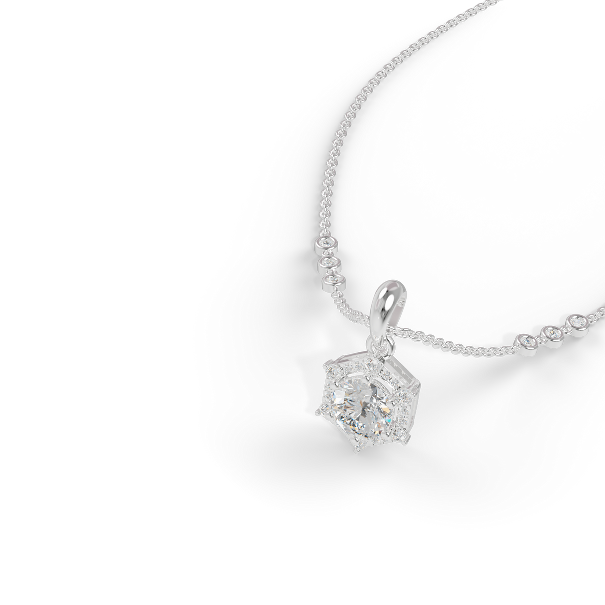 Guru Jewel's Radiant Hexagonal Bezel-Set Solitaire Silver Pendant for Her