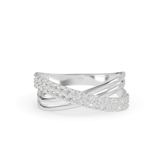 Attractive Round Diamond Studded Silver Ring For Her