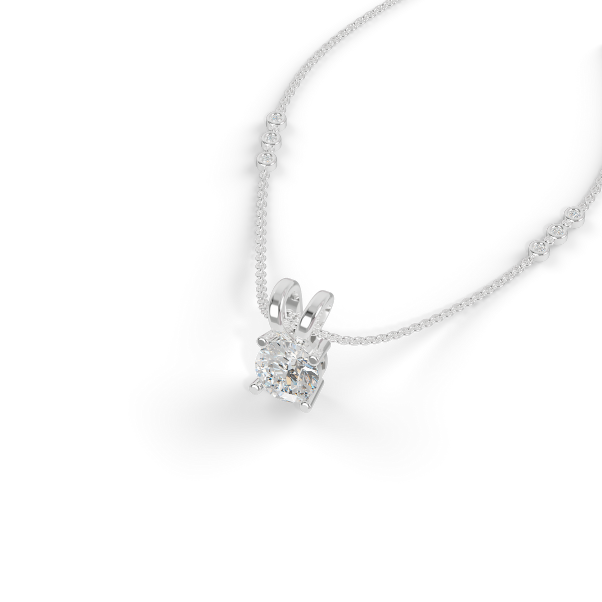 Guru Jewel's Radiant Four-Prong Solitaire Diamond-Simulant Silver Pendant for Her