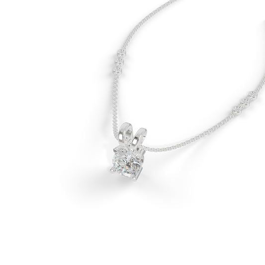 Guru Jewel's Radiant Four-Prong Solitaire Diamond-Simulant Silver Pendant for Her