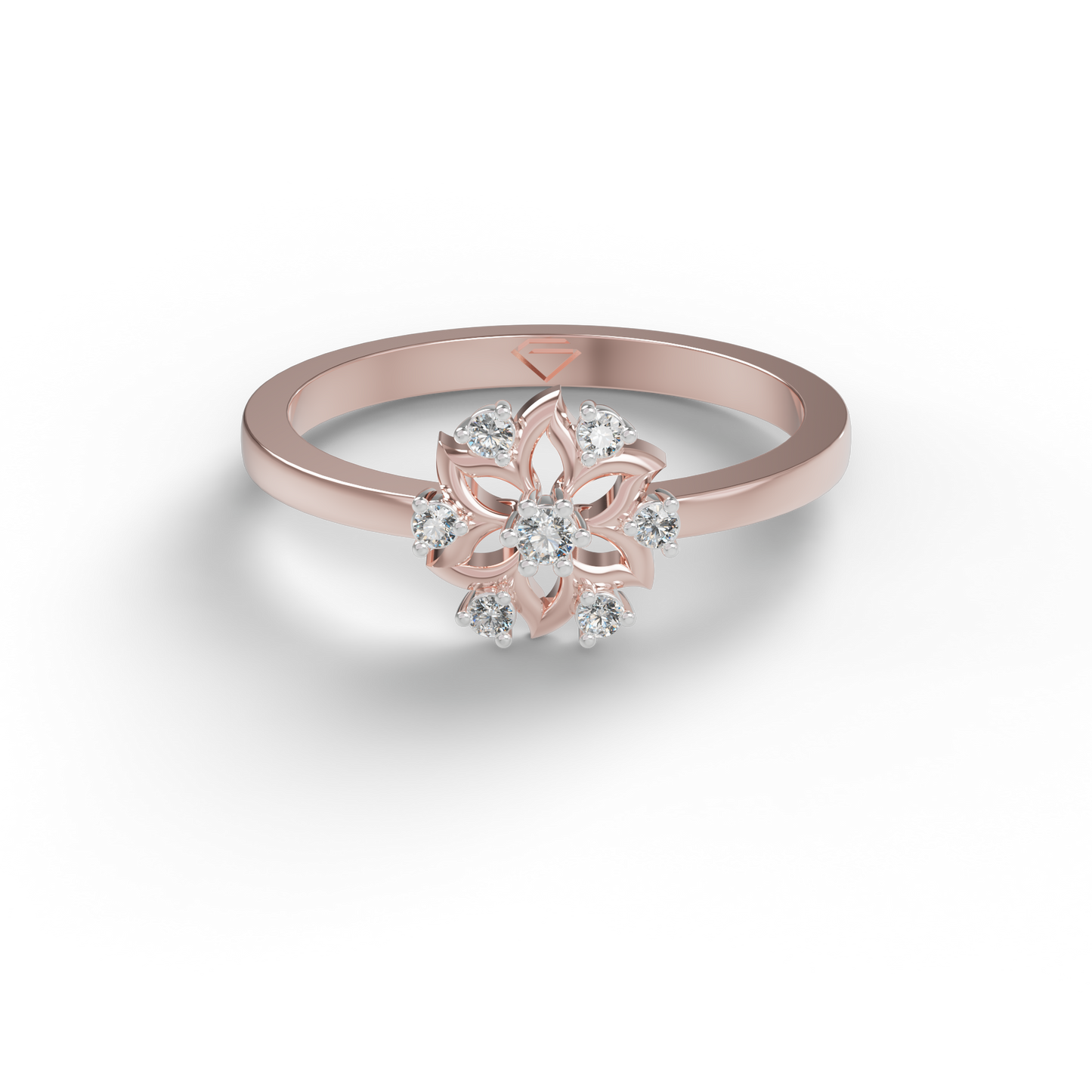 Guru Jewel's C.Z Diamond Studded Silver Petals Shaped Ring For Her