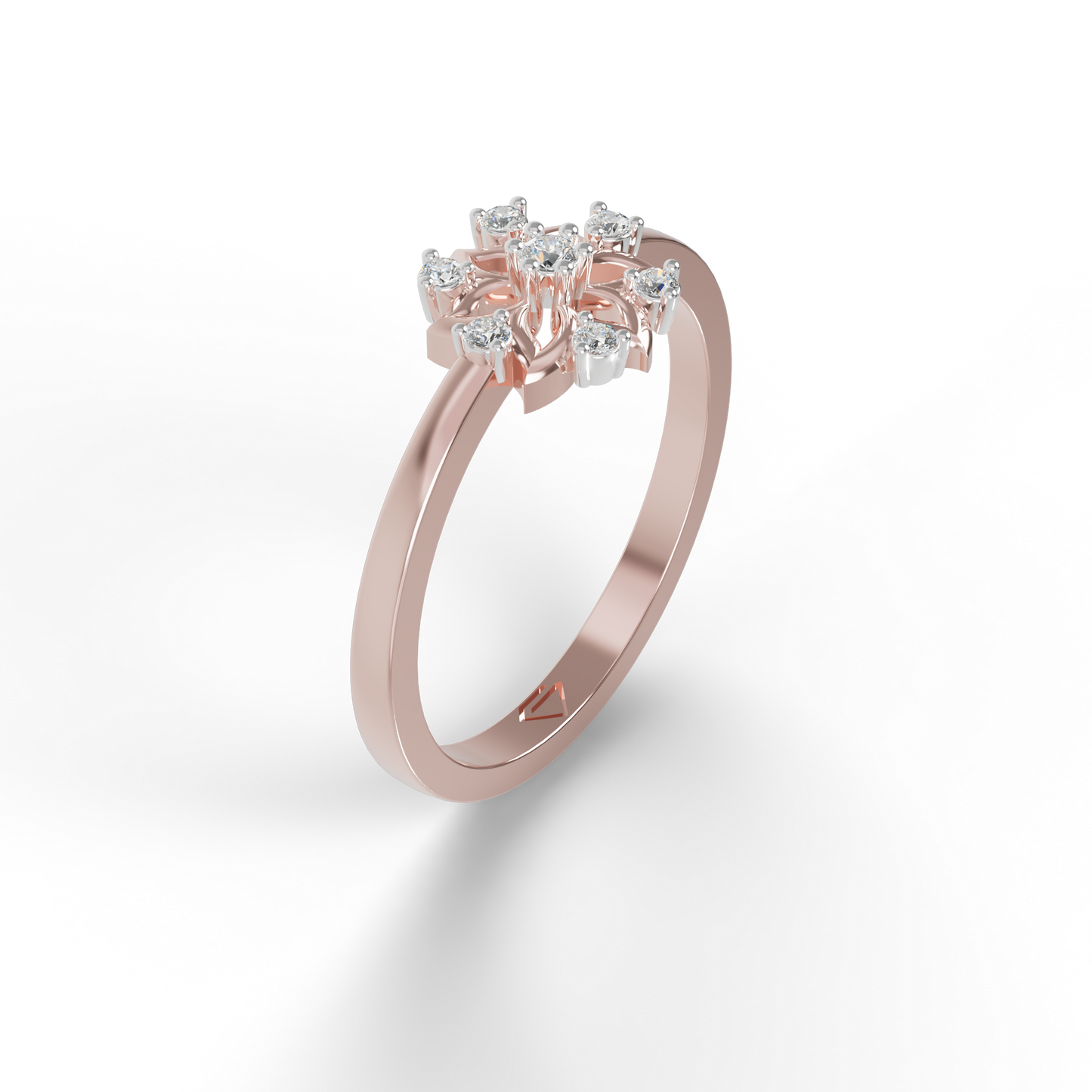 Guru Jewel's C.Z Diamond Studded Silver Petals Shaped Ring For Her