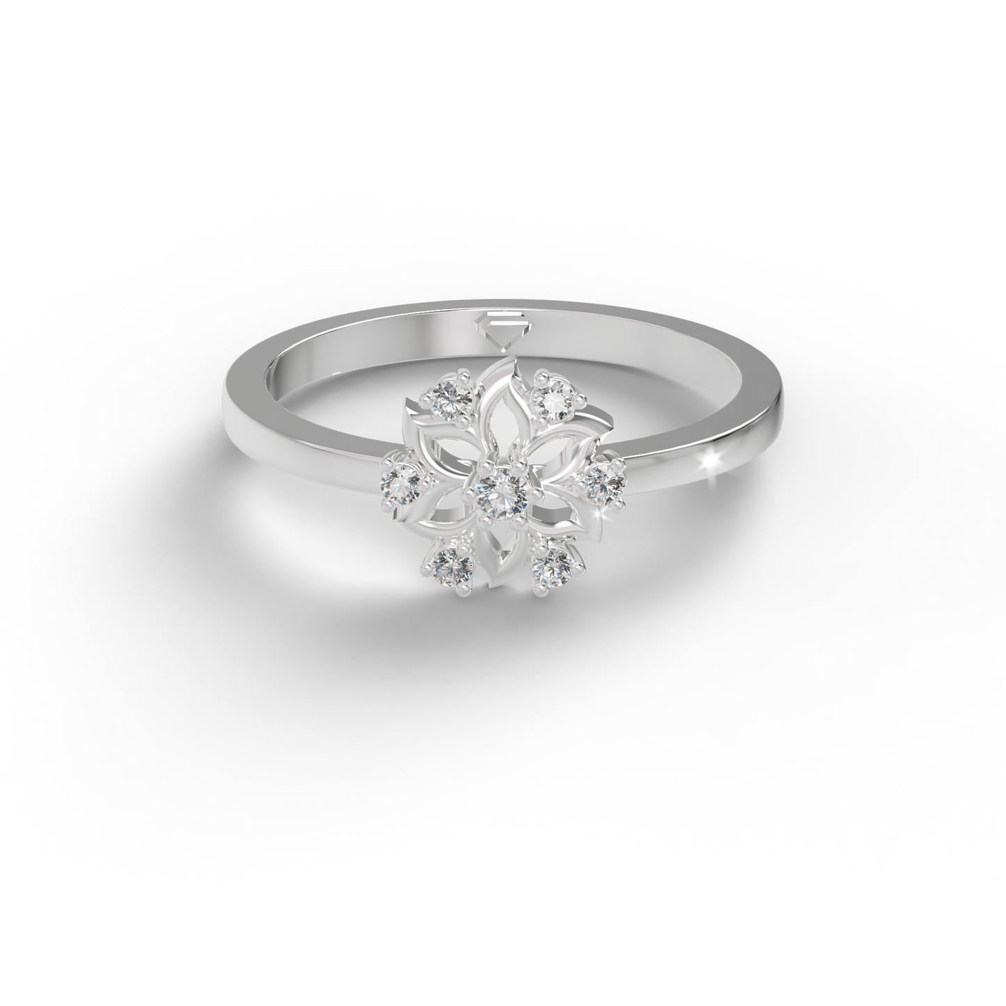 Guru Jewel's C.Z Diamond Studded Silver Petals Shaped Ring For Her
