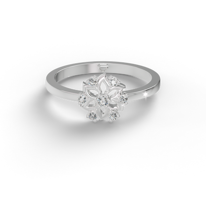 Guru Jewel's C.Z Diamond Studded Silver Petals Shaped Ring For Her