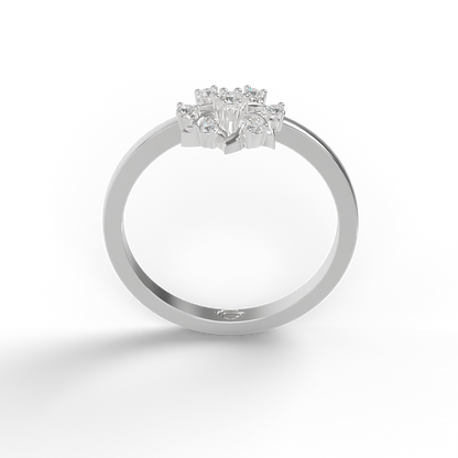 Guru Jewel's C.Z Diamond Studded Silver Petals Shaped Ring For Her