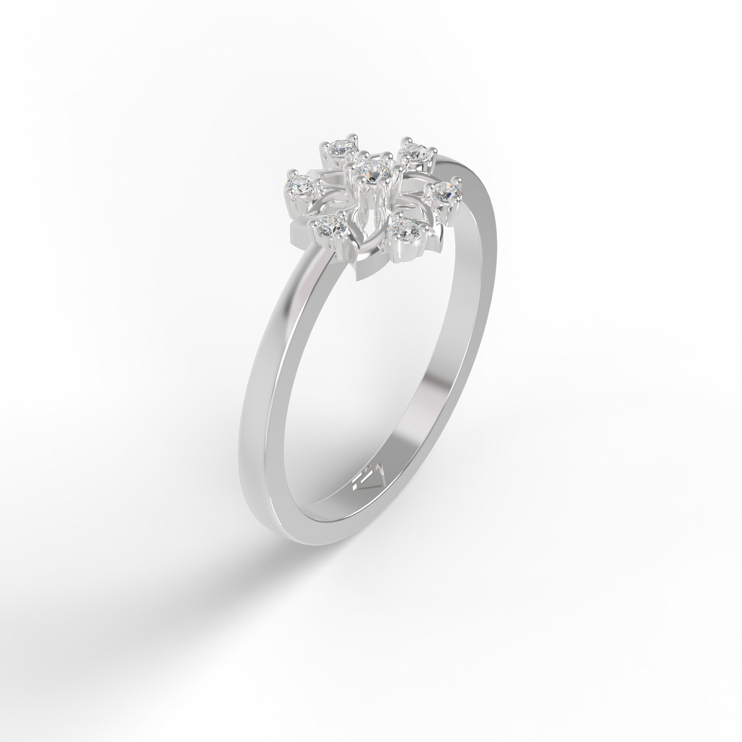 Guru Jewel's C.Z Diamond Studded Silver Petals Shaped Ring For Her