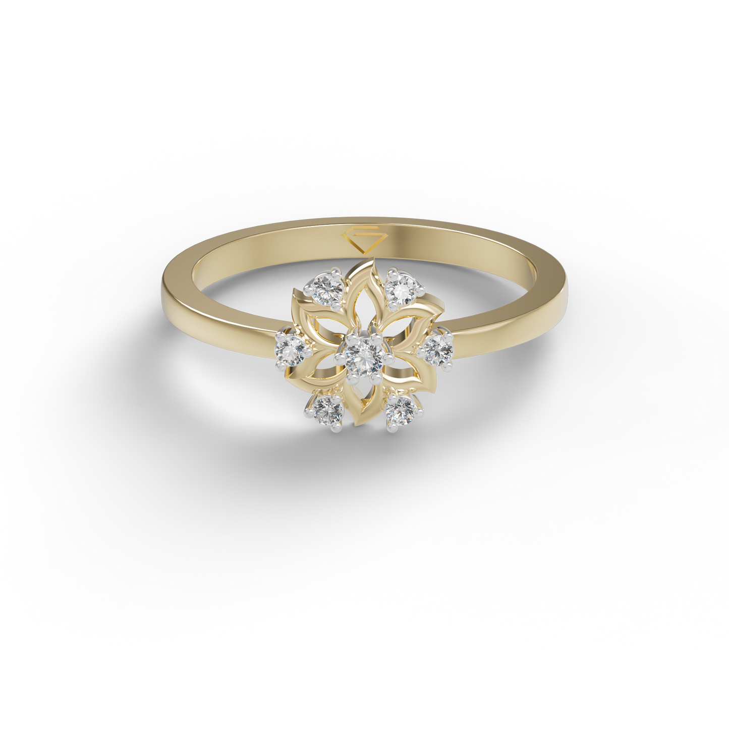 Guru Jewel's C.Z Diamond Studded Silver Petals Shaped Ring For Her