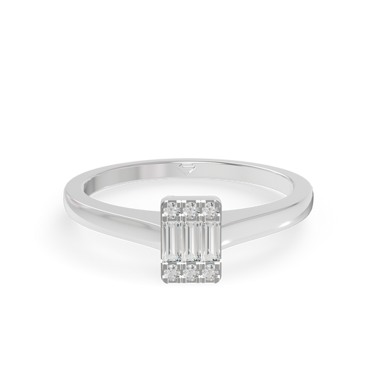 Guru Jewel's Alluring Round And Baguette C.Z Diamond Studded Silver Ring For Her