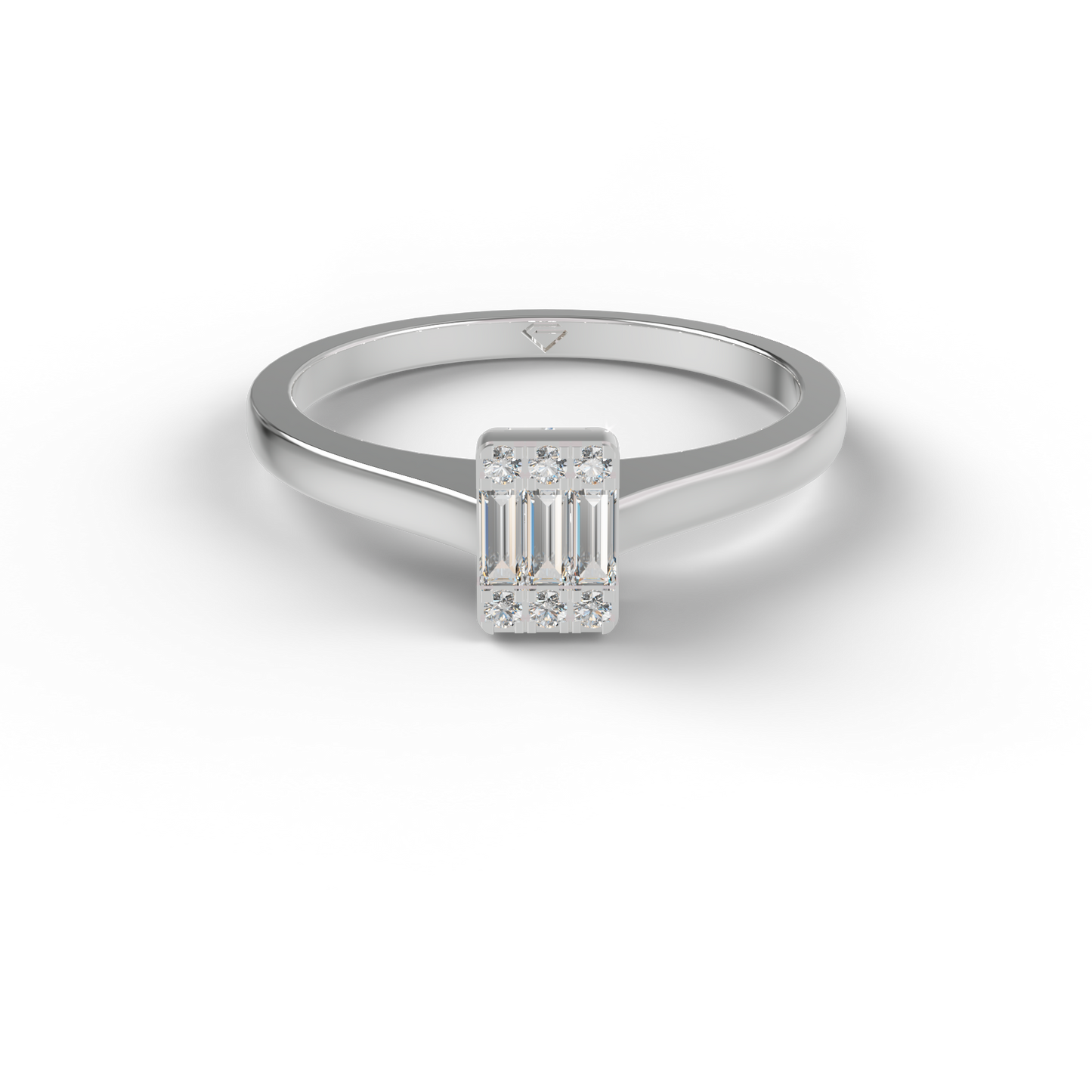 Guru Jewel's Alluring Round And Baguette C.Z Diamond Studded Silver Ring For Her