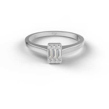 Guru Jewel's Alluring Round And Baguette C.Z Diamond Studded Silver Ring For Her